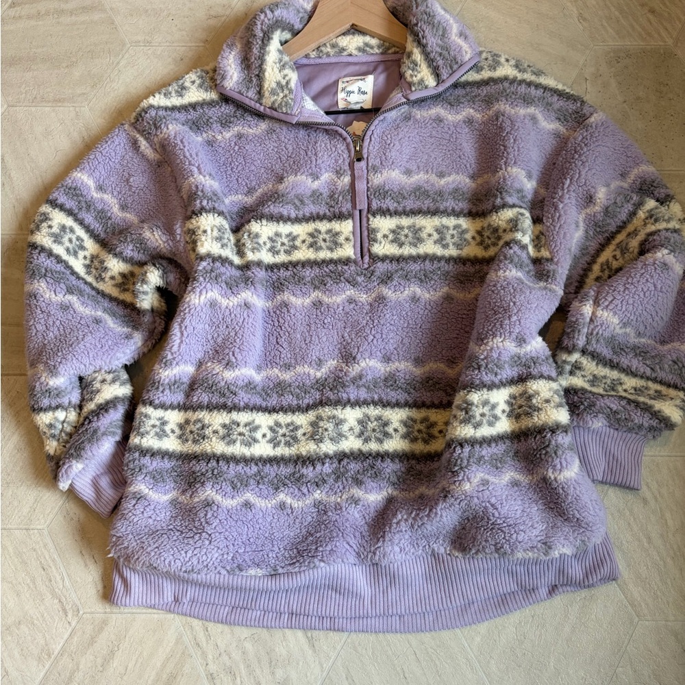 Hippie Rose Lavender and Cream Patterned Cowl Sweater